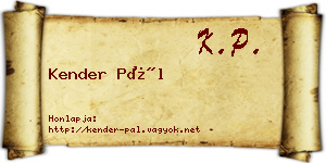 Kender Pál névjegykártya